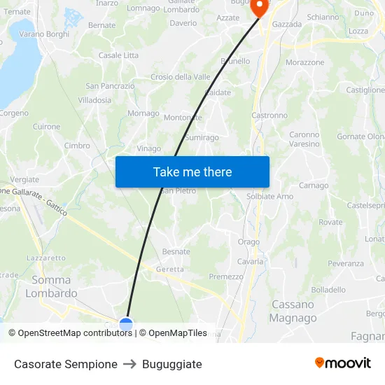 Casorate Sempione to Buguggiate map