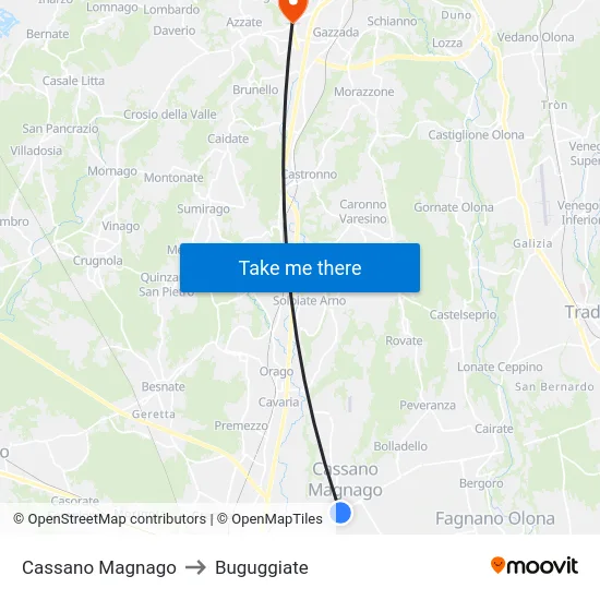 Cassano Magnago to Buguggiate map