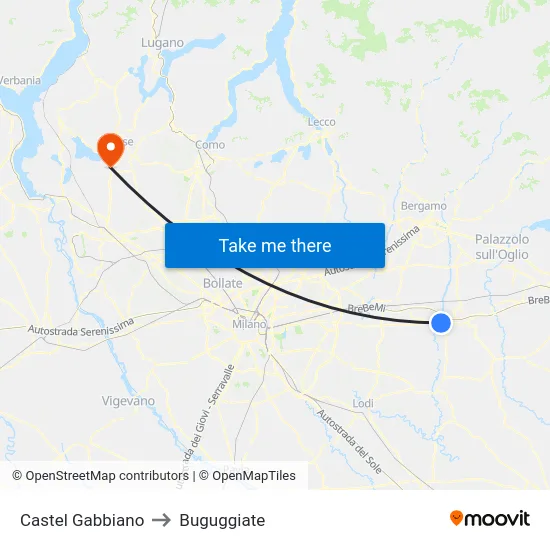 Castel Gabbiano to Buguggiate map
