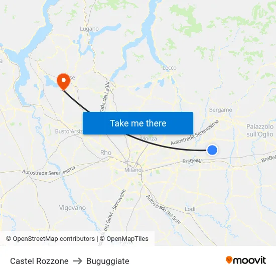 Castel Rozzone to Buguggiate map