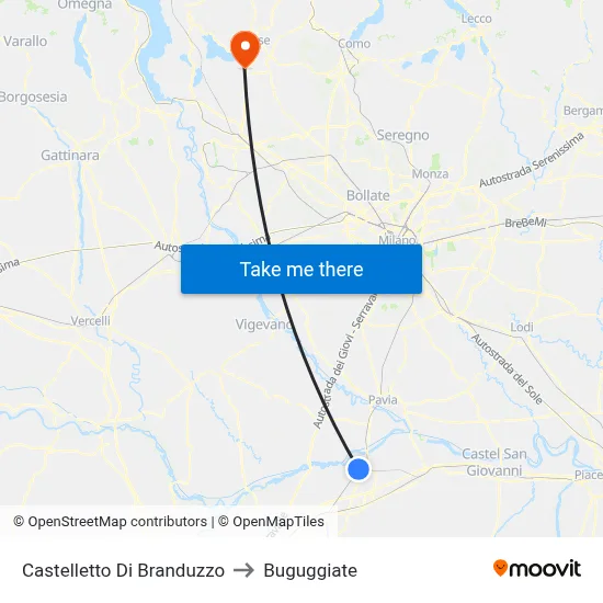 Castelletto Di Branduzzo to Buguggiate map