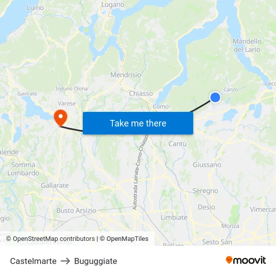 Castelmarte to Buguggiate map
