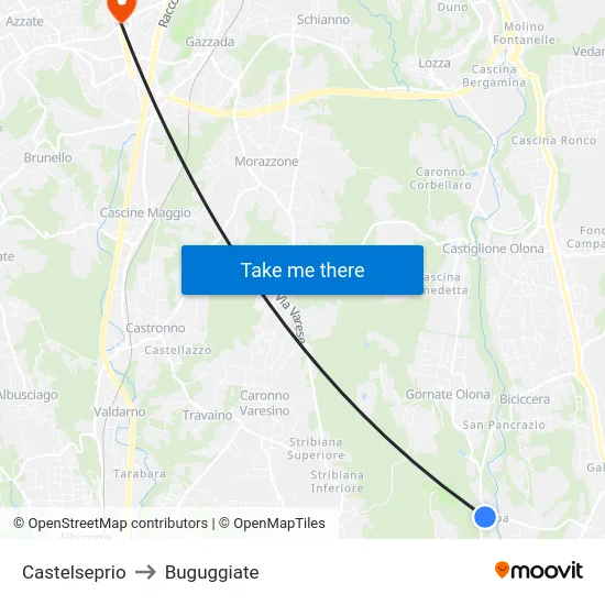 Castelseprio to Buguggiate map
