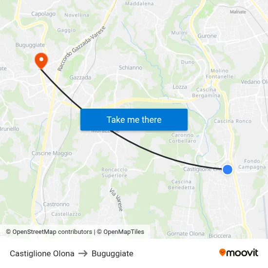Castiglione Olona to Buguggiate map