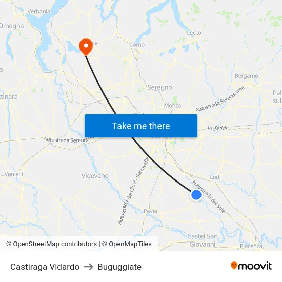 Castiraga Vidardo to Buguggiate map