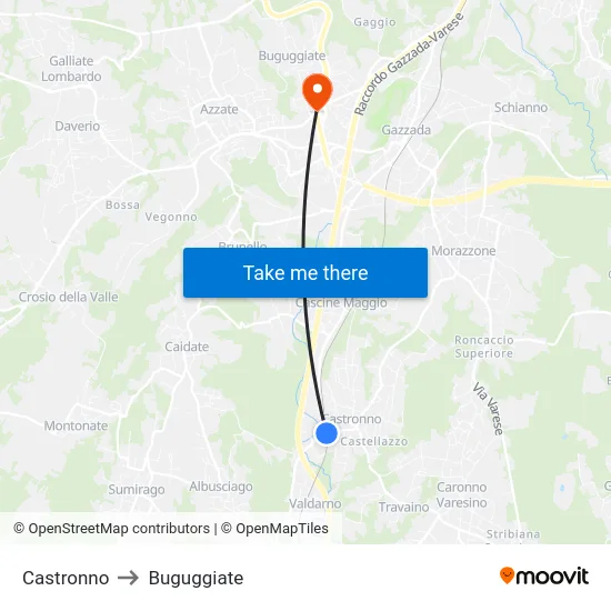 Castronno to Buguggiate map
