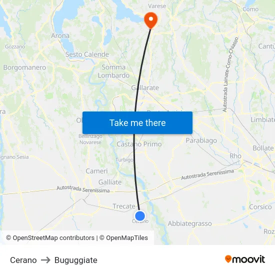 Cerano to Buguggiate map