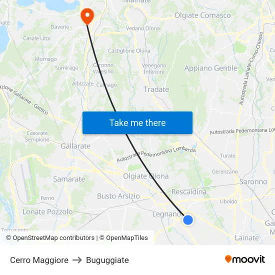 Cerro Maggiore to Buguggiate map