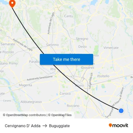 Cervignano d'Adda to Buguggiate map
