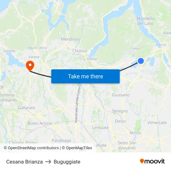 Cesana Brianza to Buguggiate map
