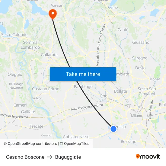 Cesano Boscone to Buguggiate map