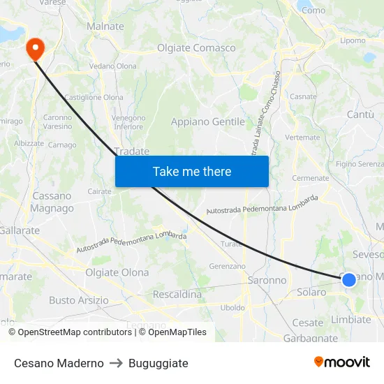 Cesano Maderno to Buguggiate map