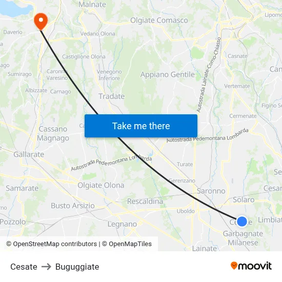Cesate to Buguggiate map