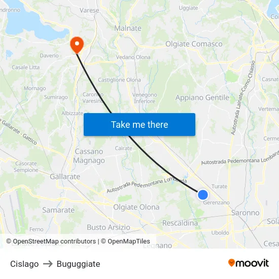 Cislago to Buguggiate map