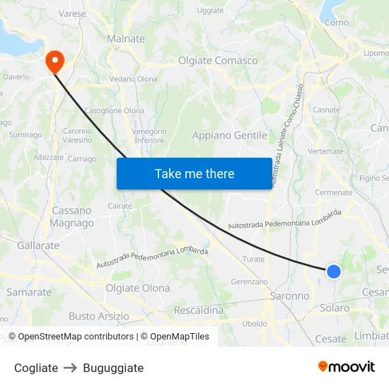 Cogliate to Buguggiate map