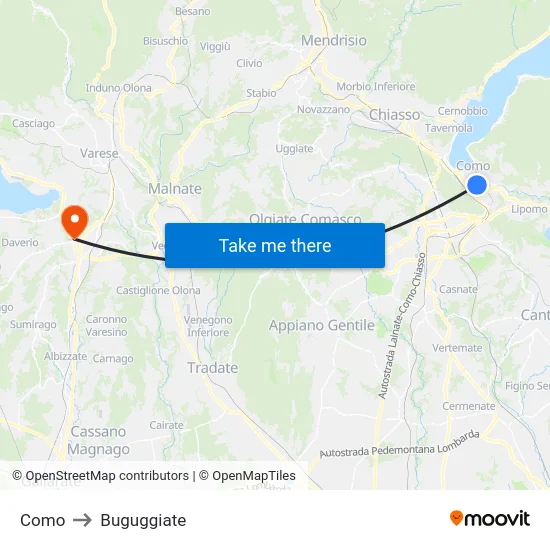 Como to Buguggiate map