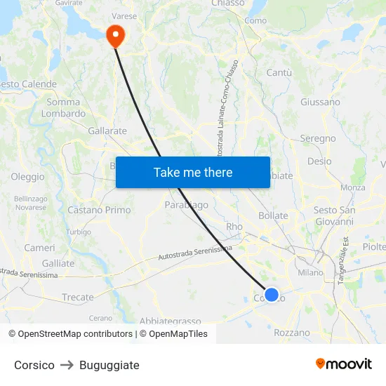 Corsico to Buguggiate map