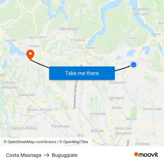 Costa Masnaga to Buguggiate map