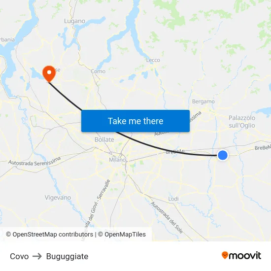 Covo to Buguggiate map