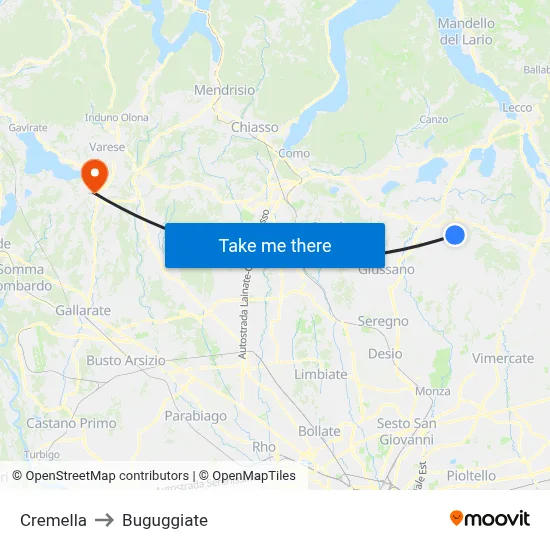 Cremella to Buguggiate map