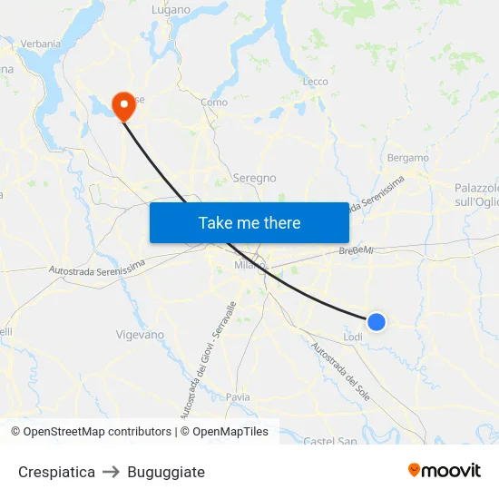 Crespiatica to Buguggiate map