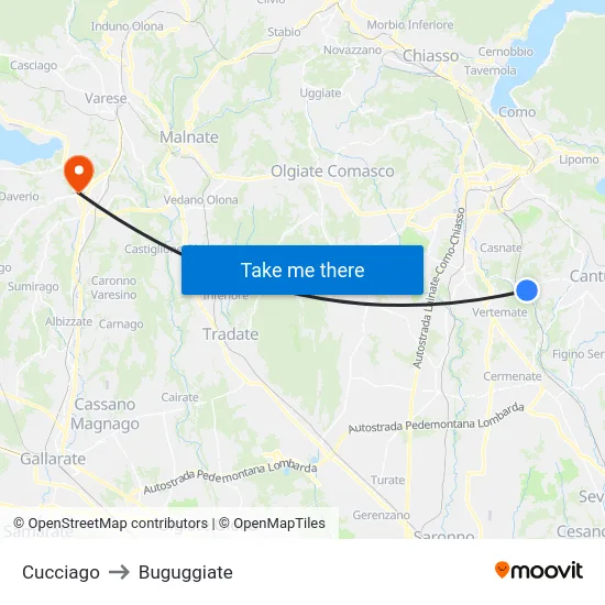 Cucciago to Buguggiate map