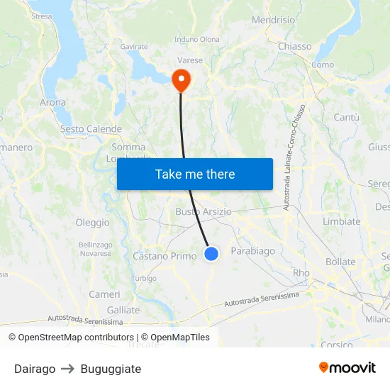 Dairago to Buguggiate map