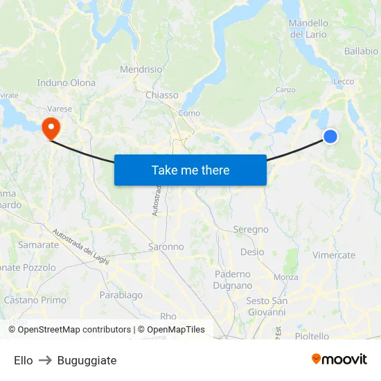 Ello to Buguggiate map