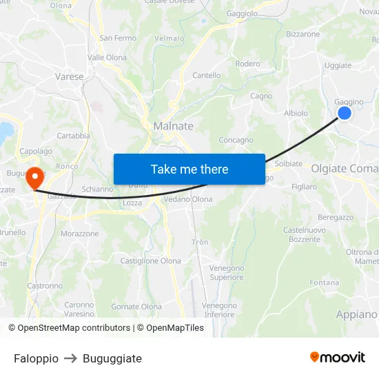 Faloppio to Buguggiate map