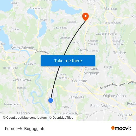 Ferno to Buguggiate map