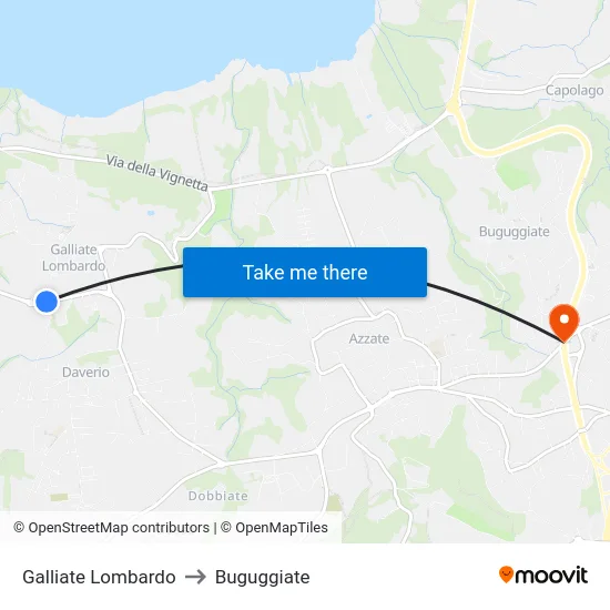 Galliate Lombardo to Buguggiate map