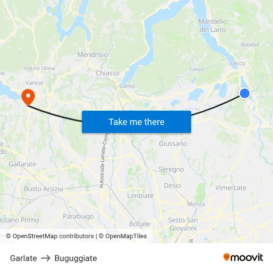 Garlate to Buguggiate map
