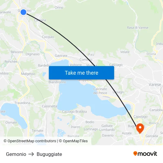Gemonio to Buguggiate map