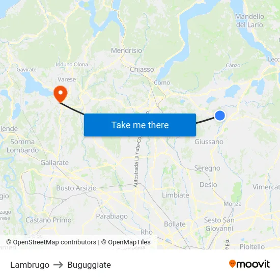 Lambrugo to Buguggiate map