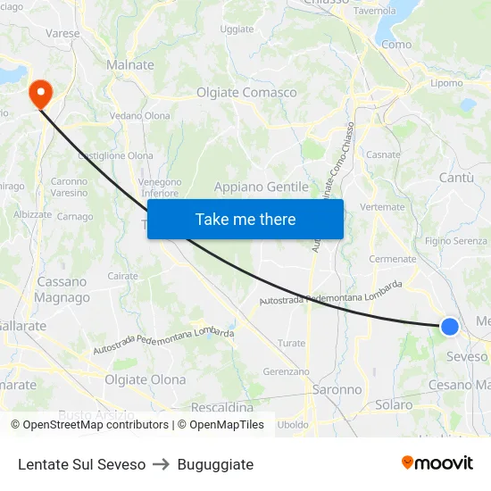 Lentate Sul Seveso to Buguggiate map