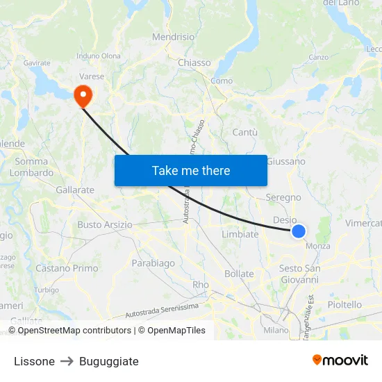 Lissone to Buguggiate map