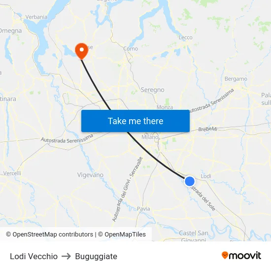 Lodi Vecchio to Buguggiate map