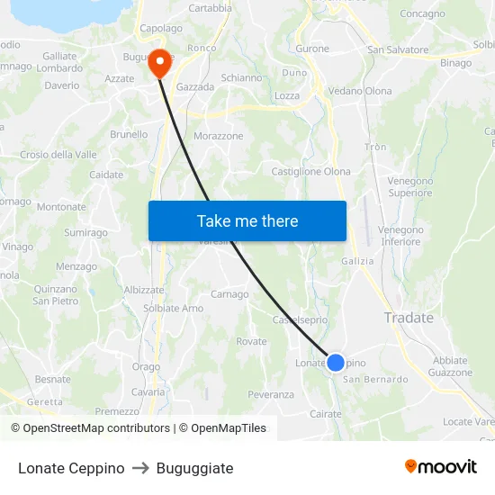 Lonate Ceppino to Buguggiate map