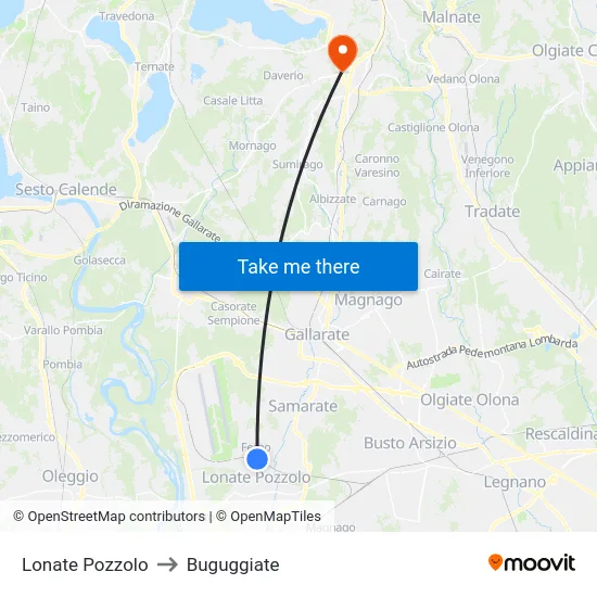 Lonate Pozzolo to Buguggiate map