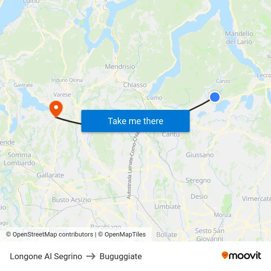 Longone Al Segrino to Buguggiate map