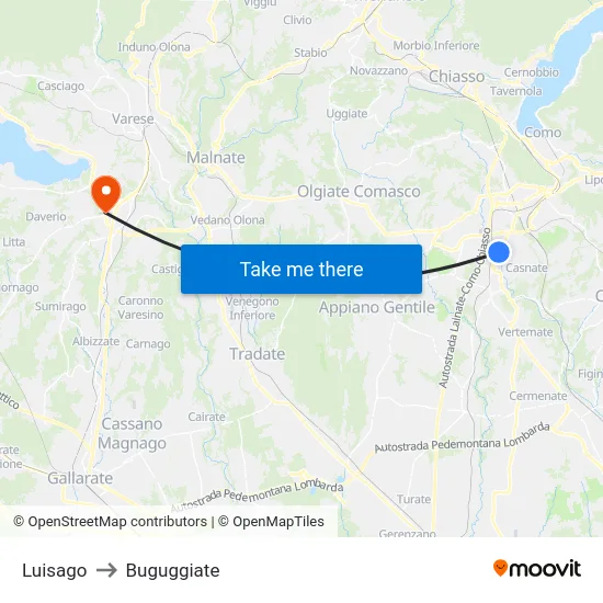 Luisago to Buguggiate map