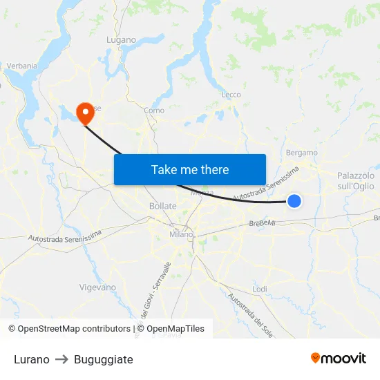 Lurano to Buguggiate map
