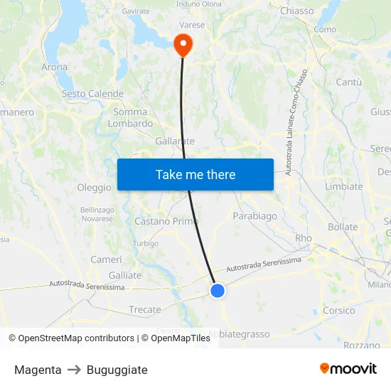 Magenta to Buguggiate map