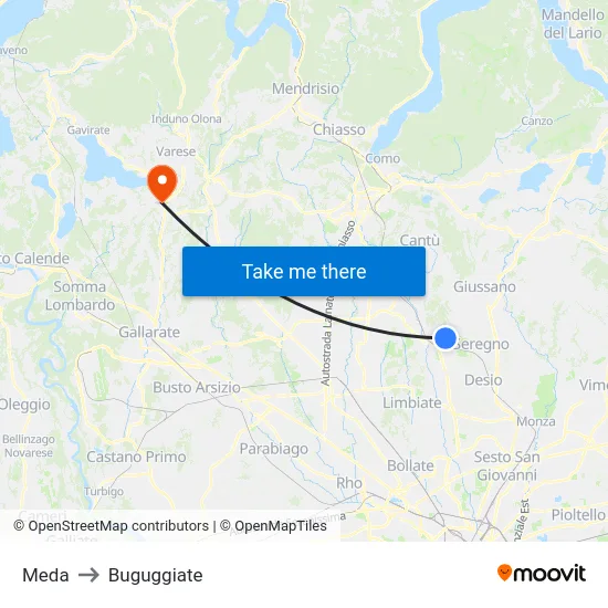 Meda to Buguggiate map
