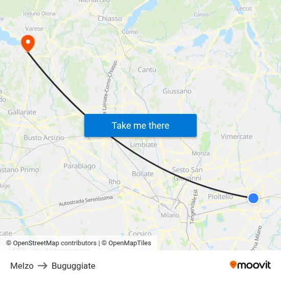 Melzo to Buguggiate map