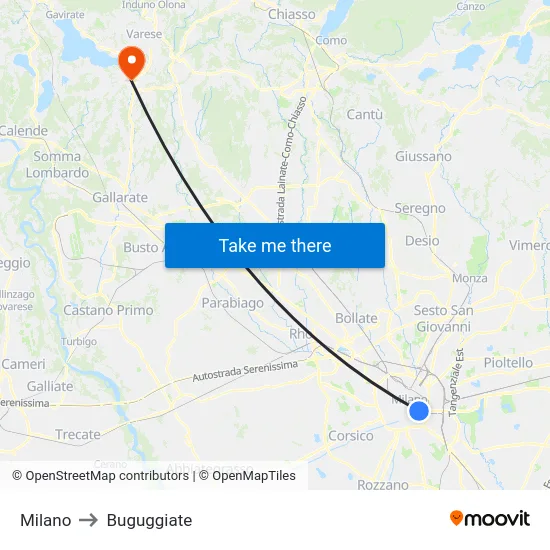 Milano to Buguggiate map
