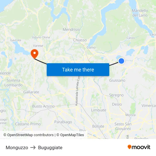 Monguzzo to Buguggiate map