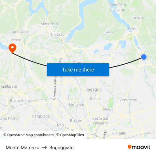 Monte Marenzo to Buguggiate map