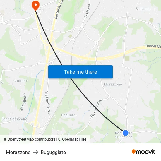 Morazzone to Buguggiate map
