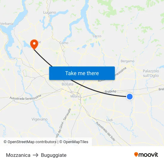Mozzanica to Buguggiate map